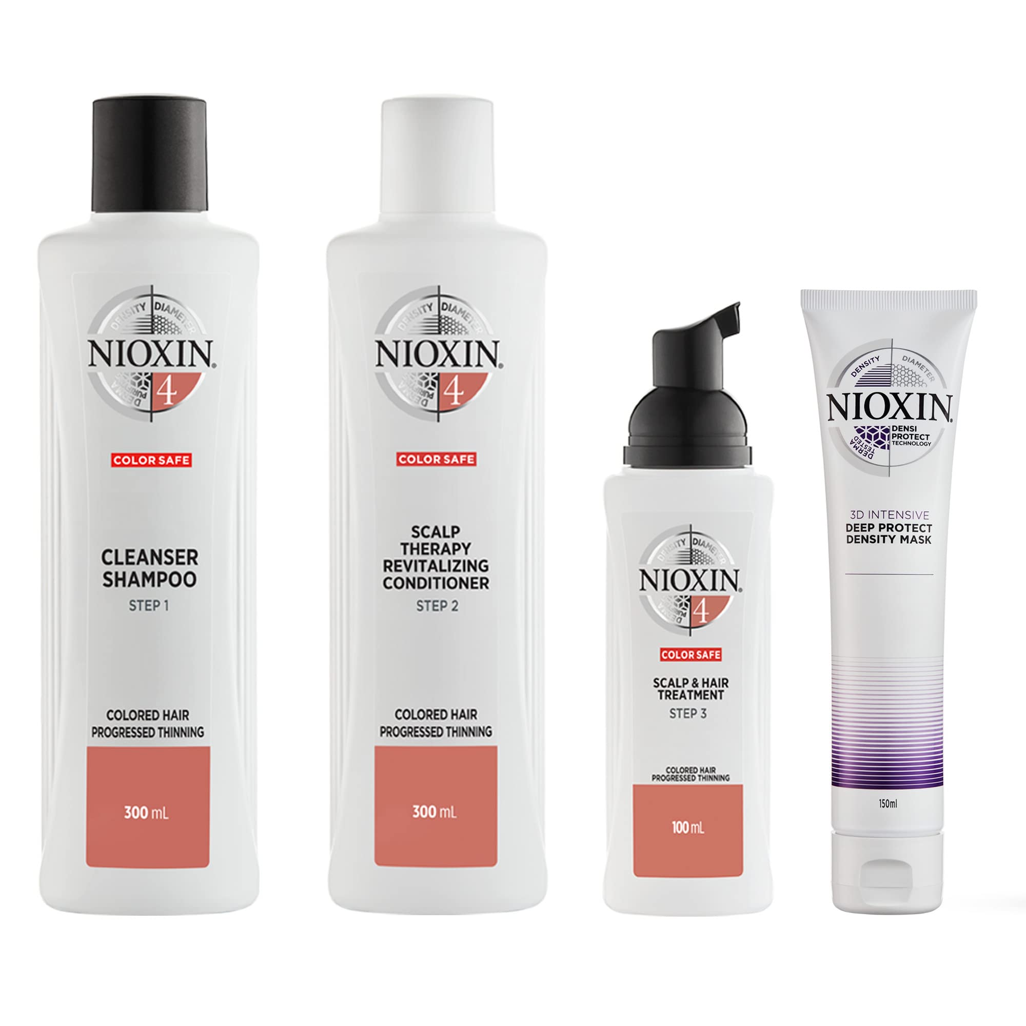 Scalp + Hair Thickening System 4 Kit | For Colored, Dry, & Damaged-Hair with Progressed Thinning | Cleanse, Condition, & Treat + Density Defend Anti-Breakage Strengthening Mask | Bundle