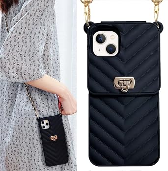 Phone Lanyard Cover for iPhone 6 6S Case Wallet, Cute Camera Lens Protector Case Silicone with Card Holder Slot for Women Girls iPhone 6 6S, Black