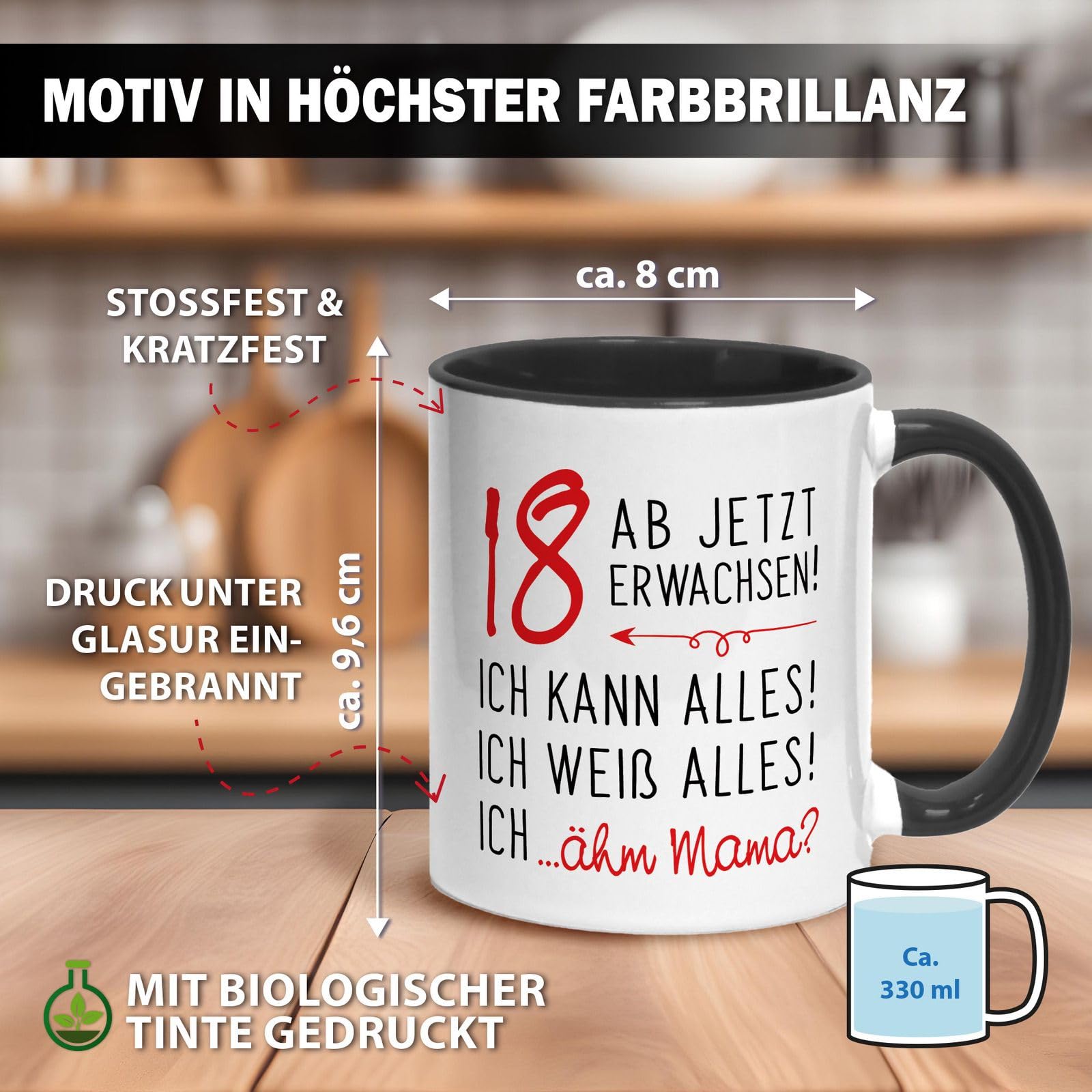 Joymaking 18° compleanno, tazza da caffè, 18° compleanno, con scritta – 18° adulta – Fantastica idea regalo per il 18° compleanno per figlio e figlia