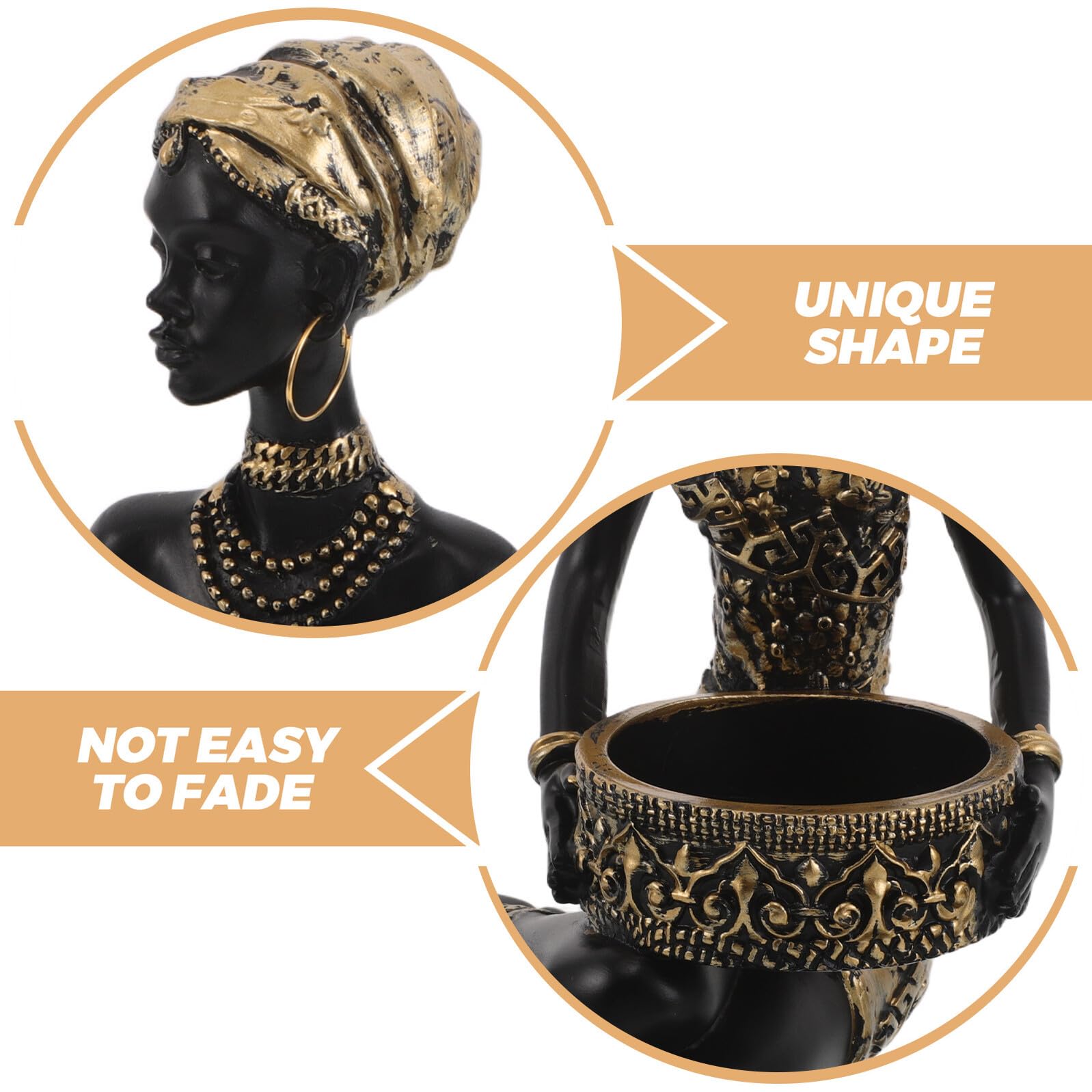 TOYANDONA Bandeja para Joyas y Organizador de Tocador de Resina Figura de Mujer Africana, Soporte Decorativo para Accesorios y Pendientes, Bandeja Pequeña para Almacenamiento en Hogar