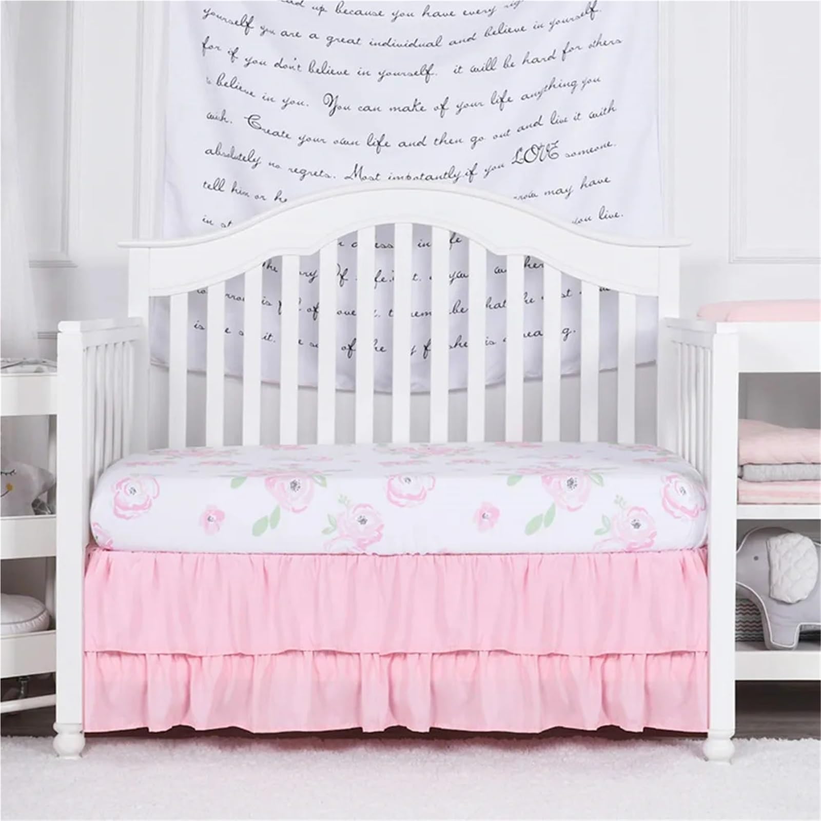 Jupe de lit bébé Jupe de lit Berceau à Volants Doux Double Couche avec Surface - Couvre-lit for Tout-Petits for Filles et garçons(Pink,60x120x36cm)