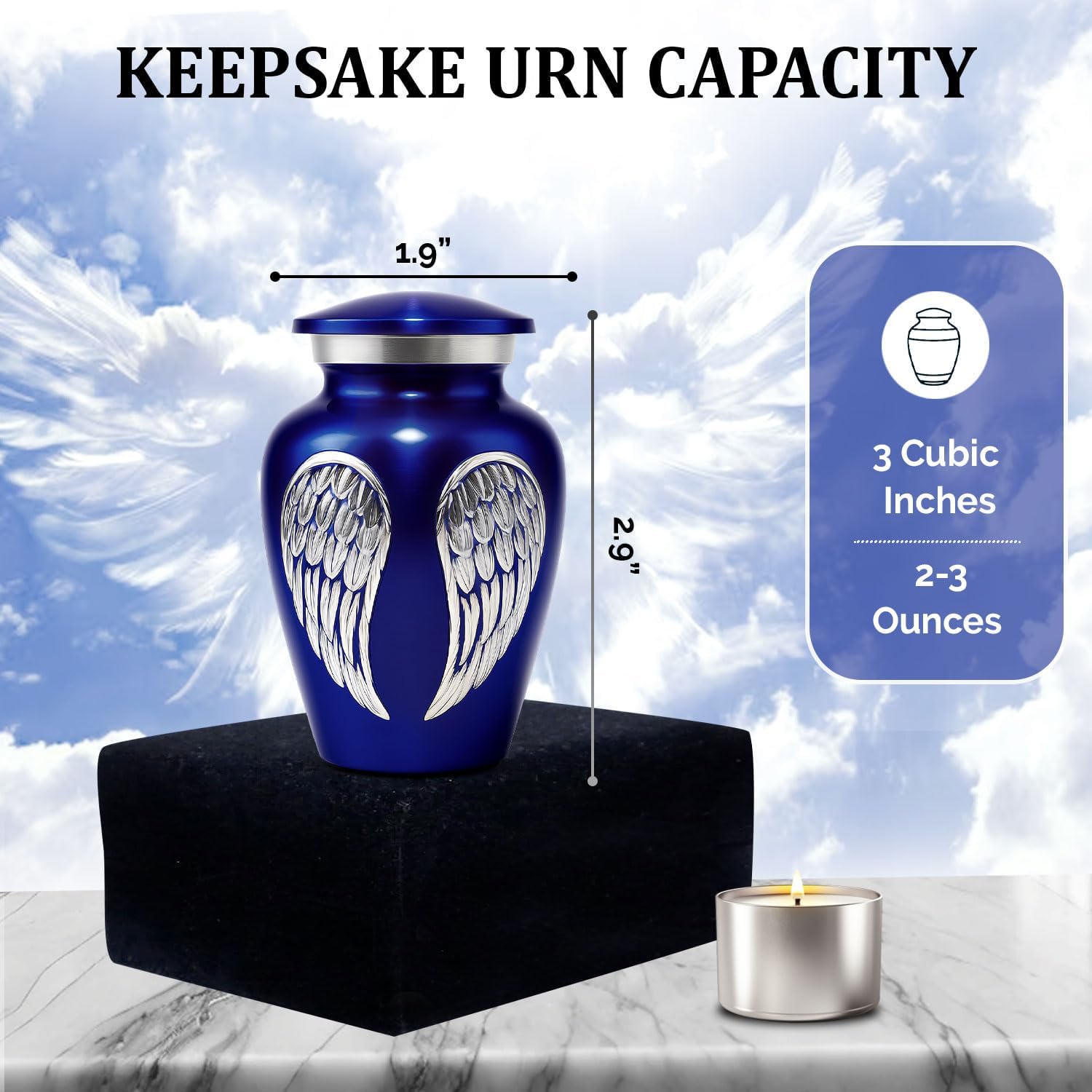 Small Urns for Human Ashes – Mini Urn for Ashes to Honor Loved Ones – Holds 3 Cubic Inches – Perfect for Mom, Dad, Baby, or Someone Special(Dark Blue, Small)