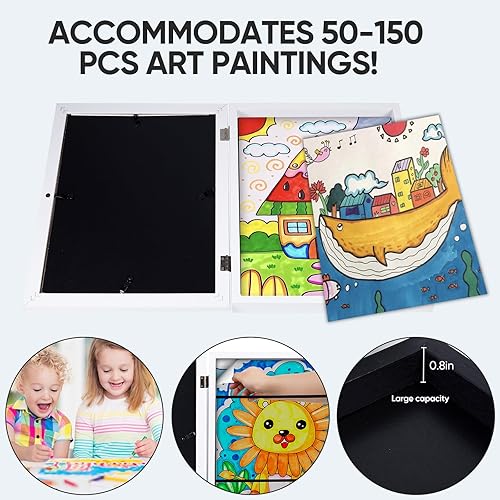Vista 15 de Paquete de 2 marcos de obras de arte para niños, intercambiables, apertura frontal con capacidad para 150, proyectos de arte para niños, marco
