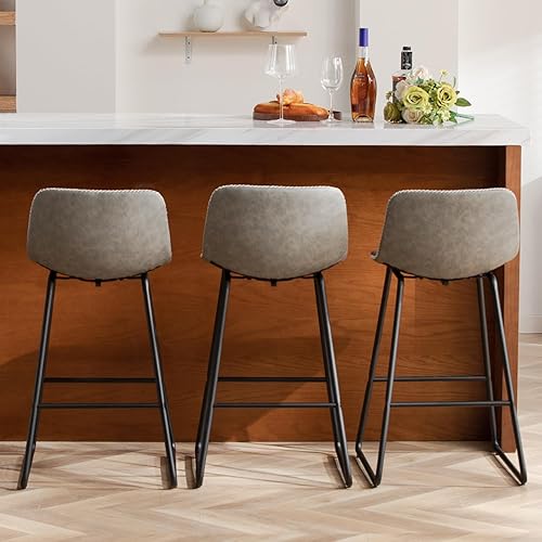 Miniatura 72 de HeuGah Juego de 4 taburetes de bar de piel sintética, sillas de bar de 26 pulgadas con respaldo, taburete de mostrador moderno para isla de cocina