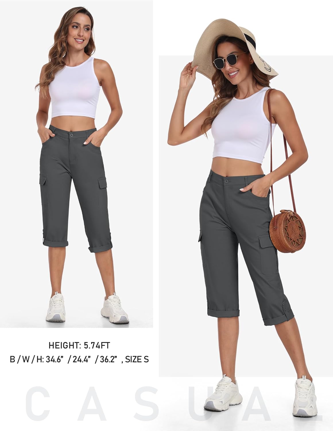 MoFiz Women's Cargo Capri Pants Cotton Roll up Convertible Capris Summer Casual Athletic Hiking Cropped Pants with Pockets - Image 6