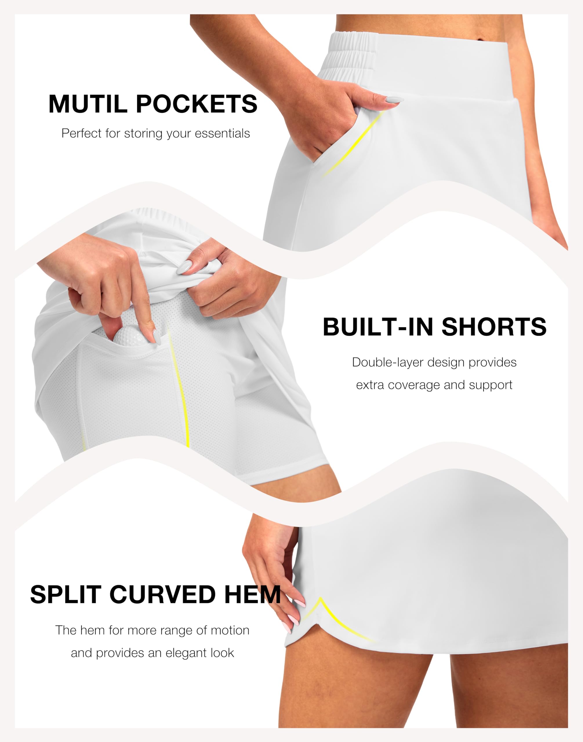 SANTINY Faldas de golf para mujer, 4 bolsillos, falda corta de cintura alta, elástica, falda atlética para mujer, estilo casual de verano