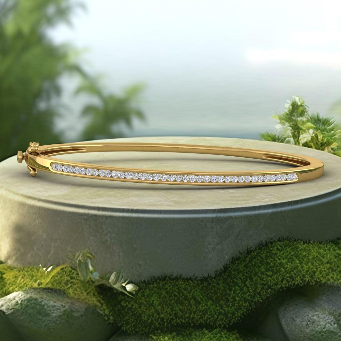 1/2 Carat Natural Diamond Bangle Bracelet for Women in 14K Gold (I1-I2 Clarity) (7 Inch)