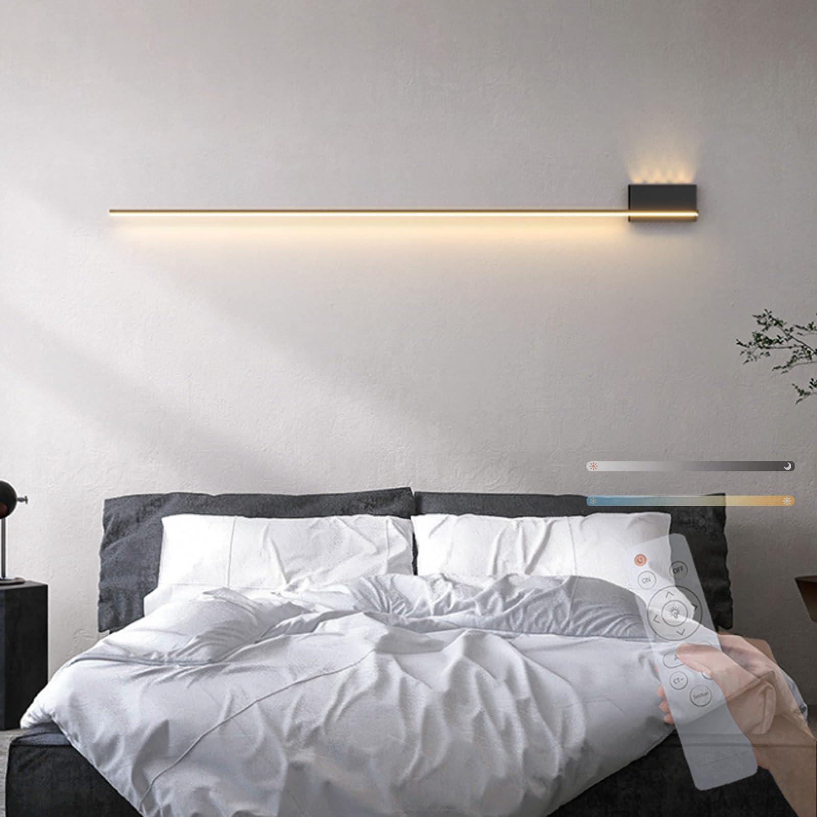 HCZKIUJY Nordic Style Linear LED Wall Sconce - Adjustable Color Temperature (Black-100cm)
