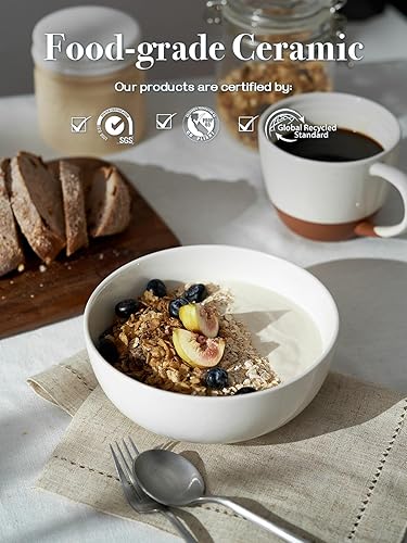 Miniatura 5 de DOWAN Juego de 4 cuencos de sopa de 39 oz - Grandes cuencos para cereales, cuencos de ramen blancos de cerámica grandes y profundos para fideos,