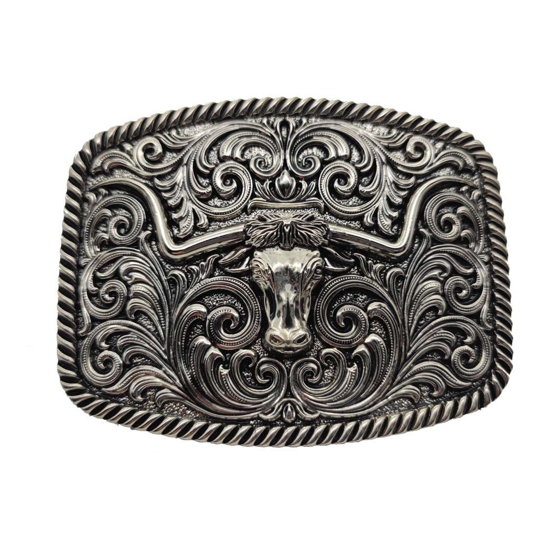 Xwest Silver Texas Longhorn Western Cowboy Belt Buckle