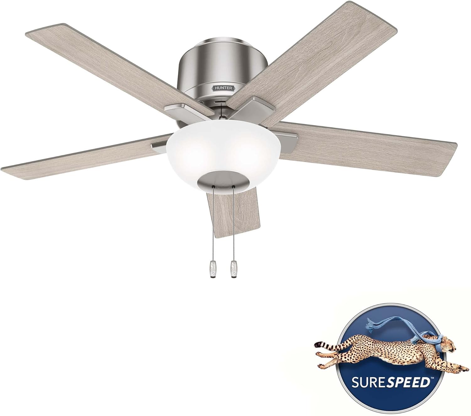 Hunter 44 inch Fitzgerald Brushed Nickel Low Profile Ceiling Fan with LED Light Kit and Pull Chain