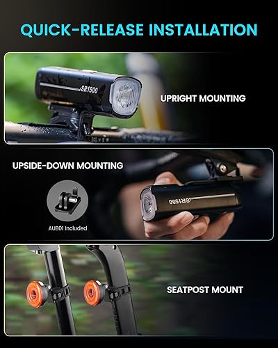 Miniatura 6 de RAVEMEN Juego de luces de bicicleta para conducción nocturna, 5+6 modos de luz delantera y trasera, juego de faros delanteros y traseros para