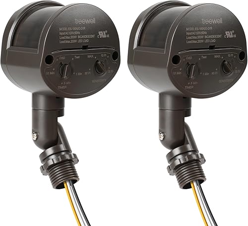 Paquete de 2 sensores de movimiento, detector de movimiento de repuesto de 180 grados, sensibilidad de detección y tiempo ajustable de hasta 60