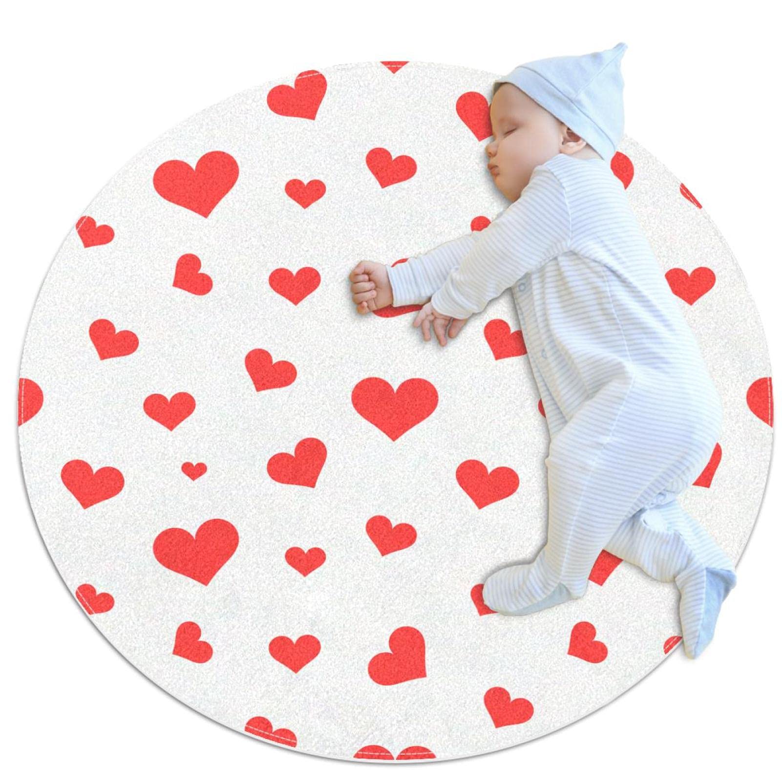 Tapis rond pour enfants JDEZ 80x80cm avec joli motif de cœurs