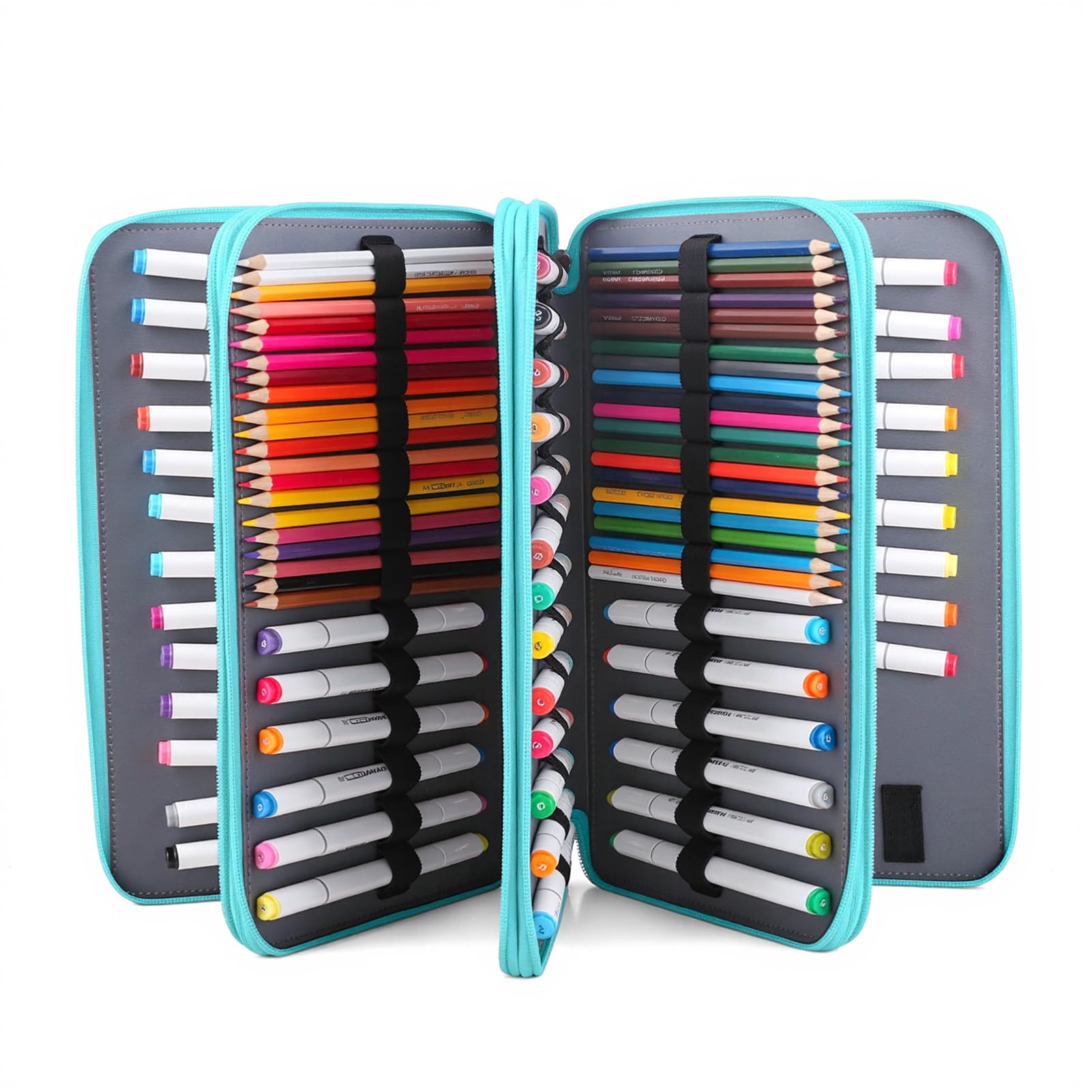 Trousse à crayons de couleur – 300 emplacements avec fermeture éclair en tissu sergé de grande capacité (vert, 300 emplacements)