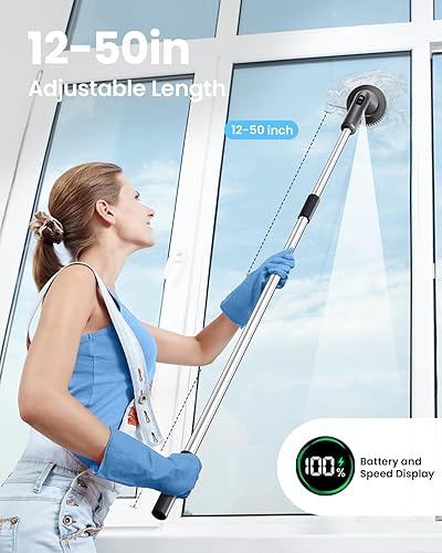 Miniatura 3 de Limpiador giratorio eléctrico, cepillo de limpieza inalámbrico para el hogar, IPX7 impermeable con 7 cabezales de cepillo, mango largo ajustable y 2