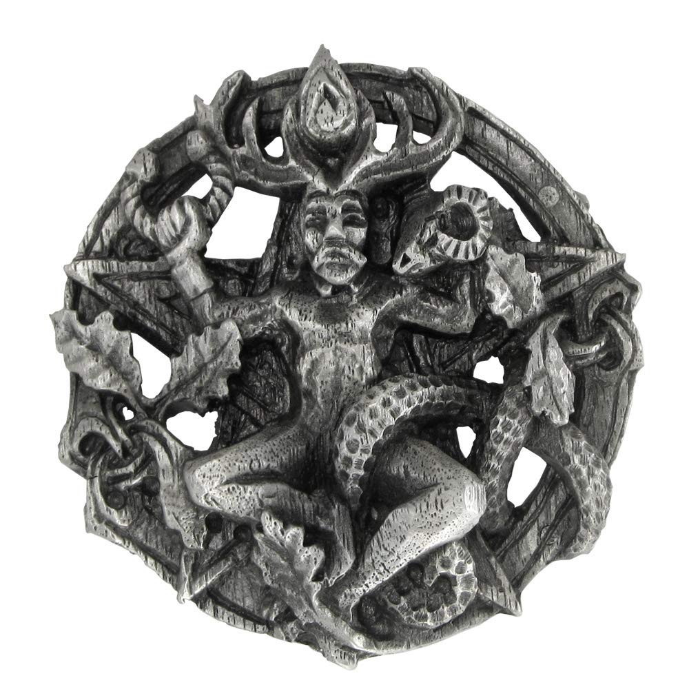 Dryad Design Pewter Cernunnos Celtic Horned God Belt Buckle, Silver, One size