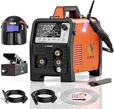 HITBOX TIG Welding Machine 200A, 230V 6-in-1 Digital Welding Machine with HF Start, MMA/TIG/Pulsed / 2T/4T / Cleaning TIG/Point, Pedal and Welding Helmet Helmet (TIG200PRO)