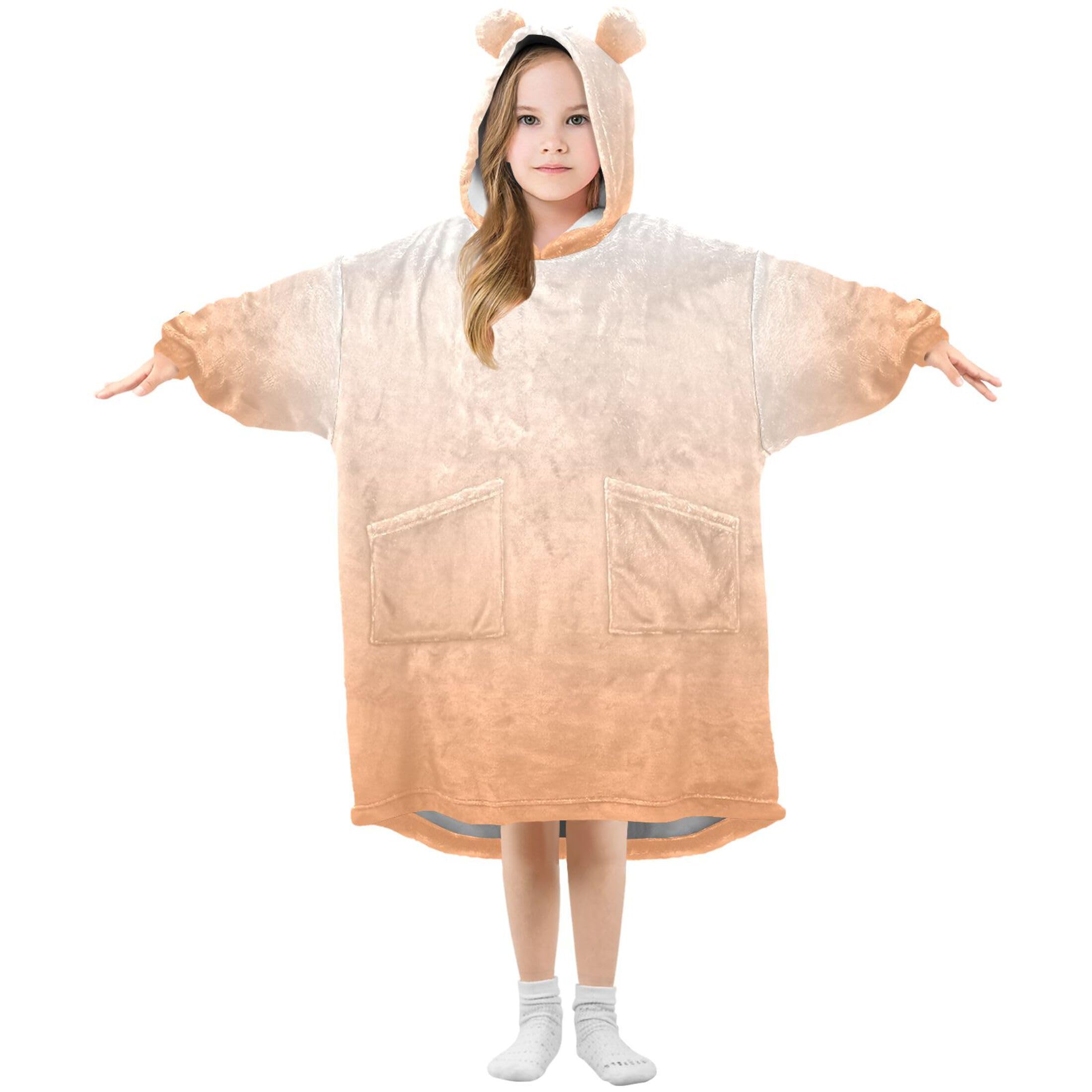 S Husky Gradient Orange Kids Wearable Blanket Hoodie with Pocket and Sleeves for Toddlers, Cute Hoodies Girls Boys