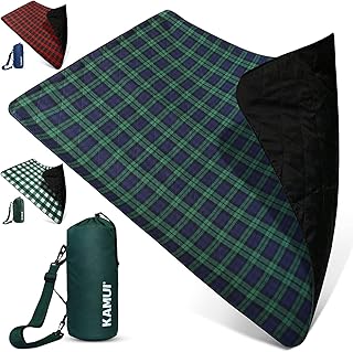KAMUI Waterproof Outdoor Blanket - Machine Washable Picnic Blanket, Waterproof & Windproof Backing, Shoulder/Hand Strap Gr...