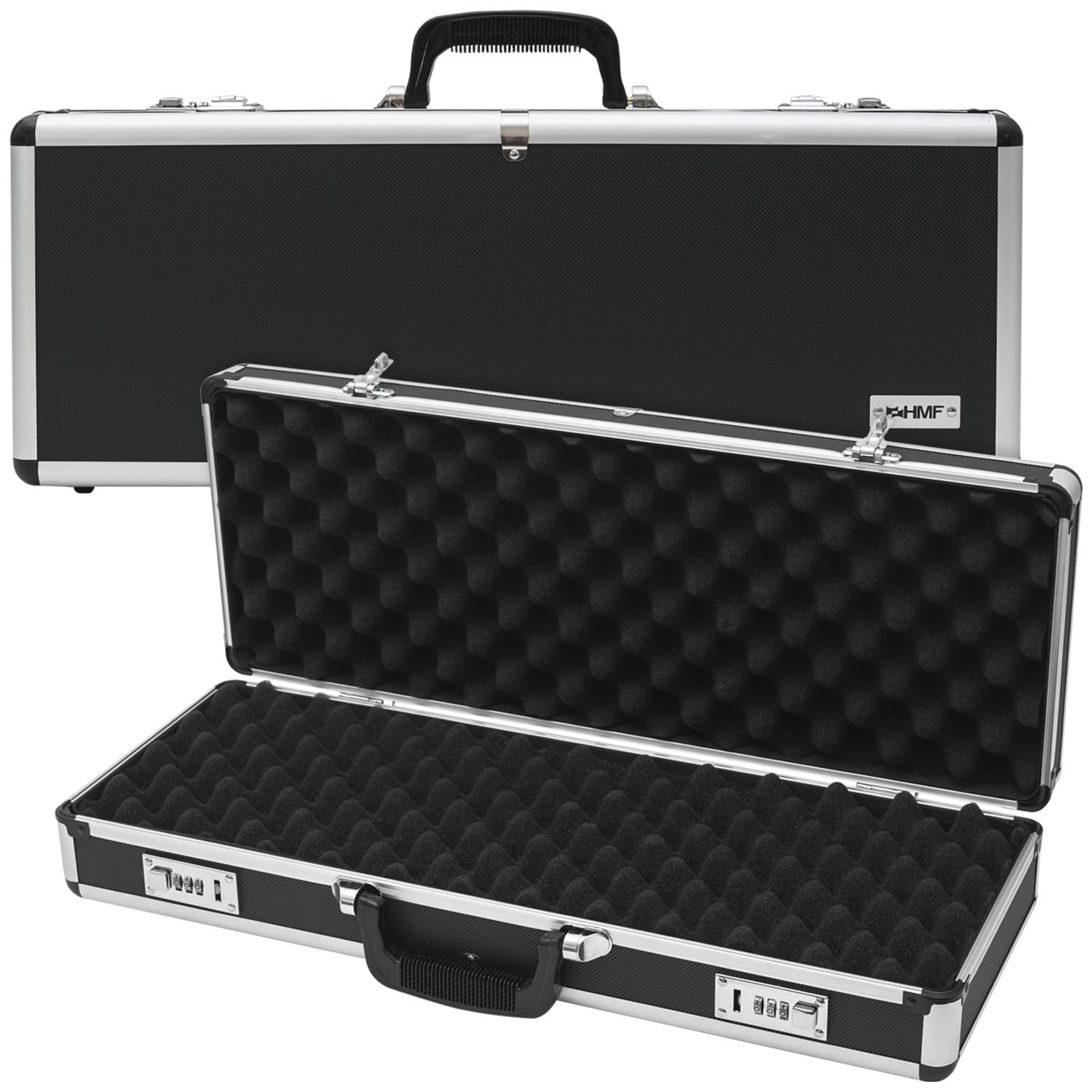 HMF 14433-02 Valise en aluminium pour armes à feu avec serrure à combinaison | 62 x 26 x 12 cm | Noir