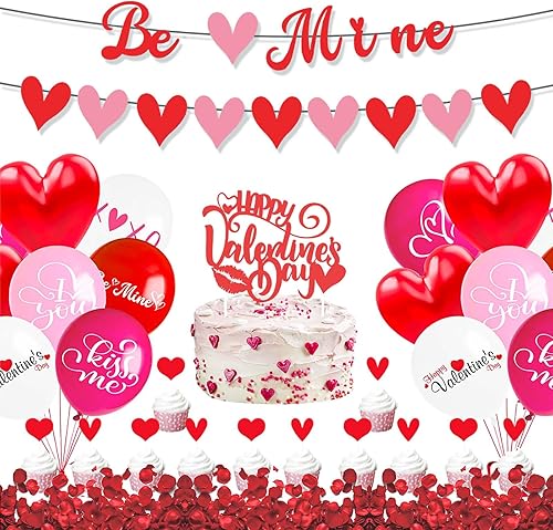 Juego de decoración del día de San Valentín, globos de letras blancas y rosas, pancartas de flores de amor, 13 piezas de insertos para pasteles y