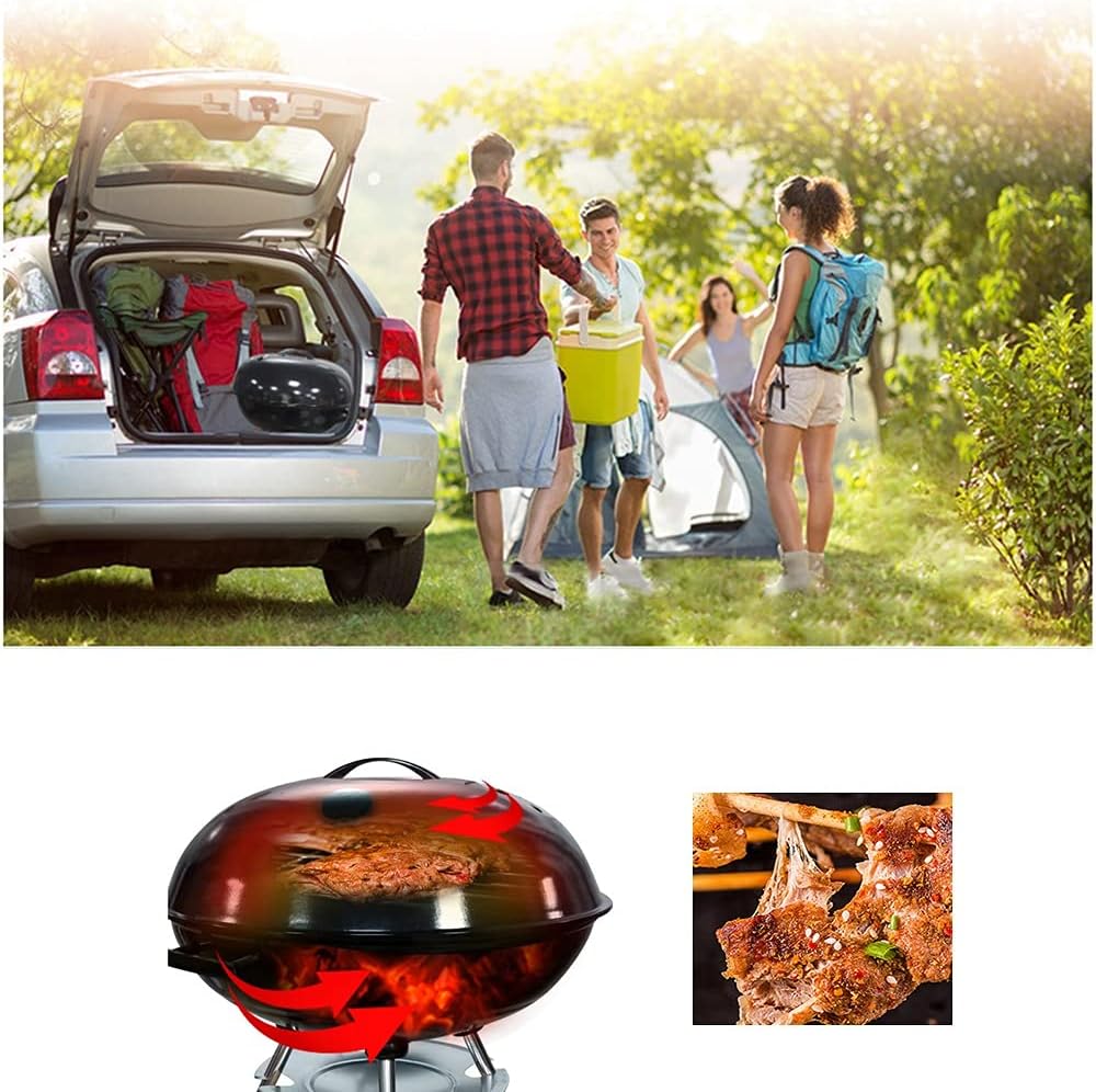 Portable Round Kettle Charcoal Grill BBQ Outdoor Heat Control Barbecue Party Patio Garden Camping, 46x73cm