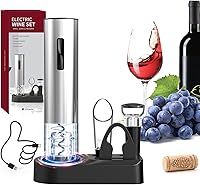 Vista 10 de CIRCLE JOY Juego de abridor eléctrico de botellas de vino de acero inoxidable, recargable, 8 en 1, juego de regalo de vino con base de carga
