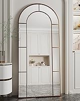 Vista 8 de Antok Espejo de longitud completa de 71 x 28 pulgadas, espejo de piso, espejo decorativo de ventana arqueada, decoración con marco de metal, espejos