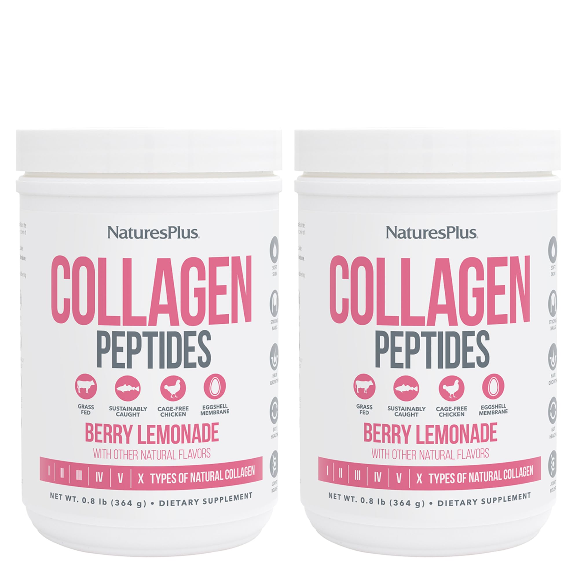 NaturesPlus Collagen Peptides, Berry Lemonade - 0.8 lb Powder, Pack of 2 - Hair, Skin, Nail & Joint Health, Immune System Support - Non-GMO, Gluten Free - 28 Total Servings Berry Lemonade 14 Servings (Pack of 2)