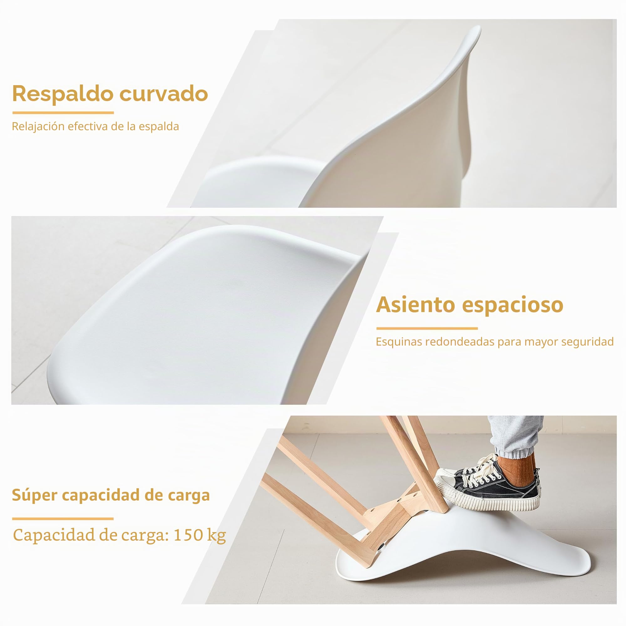GrandCA HOME Nordica Silla de Comedor Pack 4 Sillas Comedor Madera Moderna para Oficina Cocina (Blanco-4 sillas)