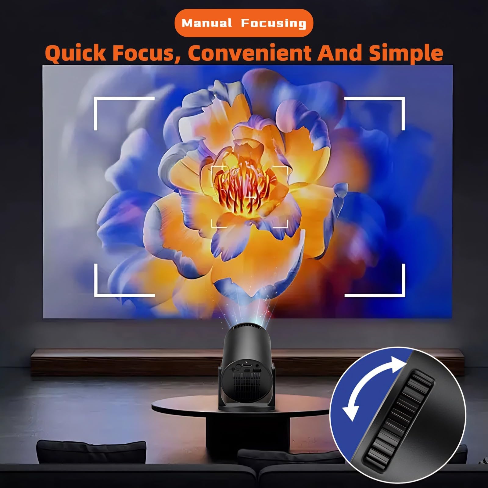 Proiettore Portatile 1080P Regolabile a 270° con WiFi per Home Theater e Cinema all'Aperto Compatibile con Smartphone Portatile TV Stick Schermo da 150 Pollici HDMI USB