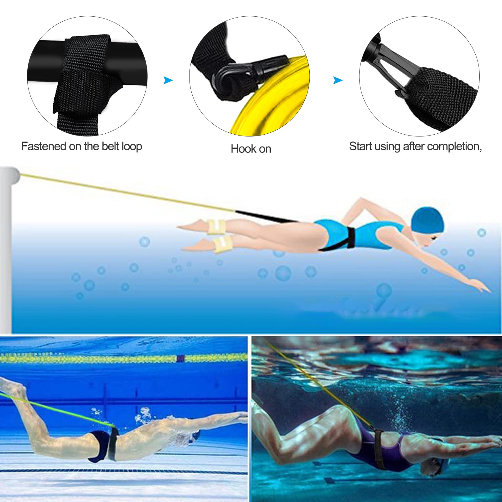 Élastique De Natation 4m Avec Ceinture Réglable - Pour Adultes Et Enfants - Entraînement Piscine Résistance