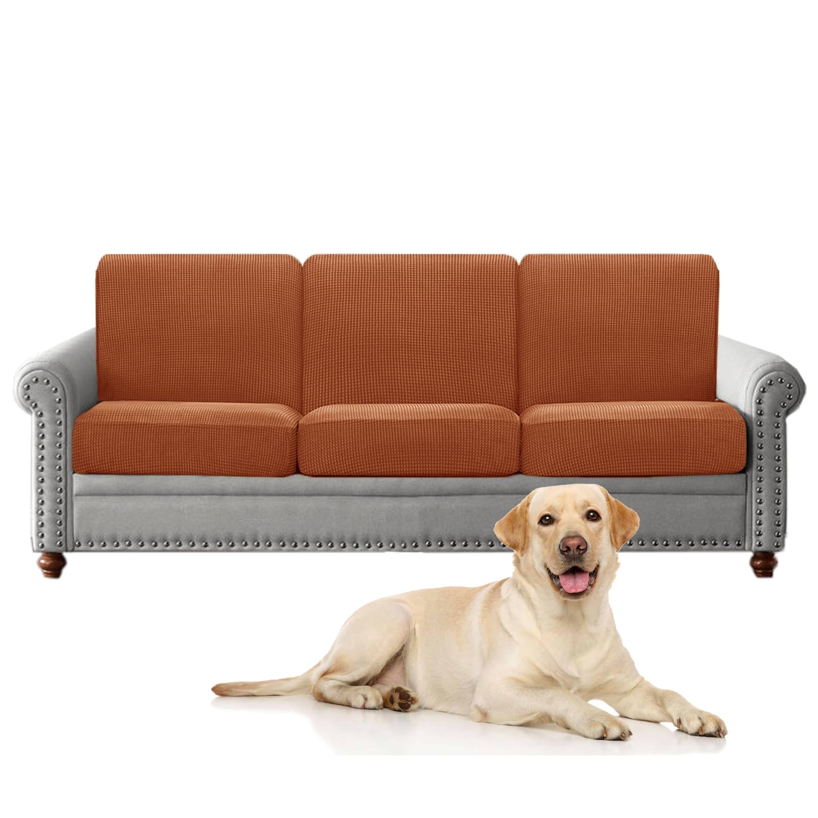 SYLC Set of Sofa Seat Cushion Cover Stretch, Sofa Cushion Cover Jacquard Couch Cushion Covers for Sectional Sofa L Shaped Non Slip Furniture Protector (Orange,3 XL Seats+3 XL Backs)