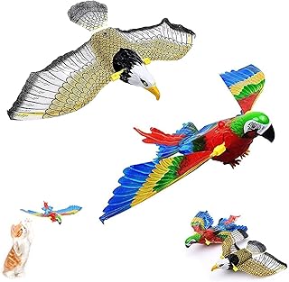 Simulation Bird Interactive Cat Toy for Indoor Cats, 2Pcs Automatic Hanging Eagle and Parrot Funny Cat Interactive Toy Supplies for Cats Kitten Play Chase Exercise