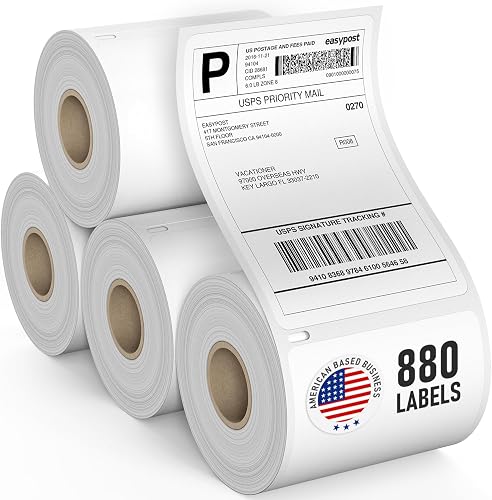 Dasher Products Thermal Shipping Labels Compatible with Dymo LabelWriter 4XL 1744907 4x6 Internet Postage Labels, Water Resistant, Strong Adhesive, Perforated, 220 Labels/Roll, NOT for 5XL (4 Pack)