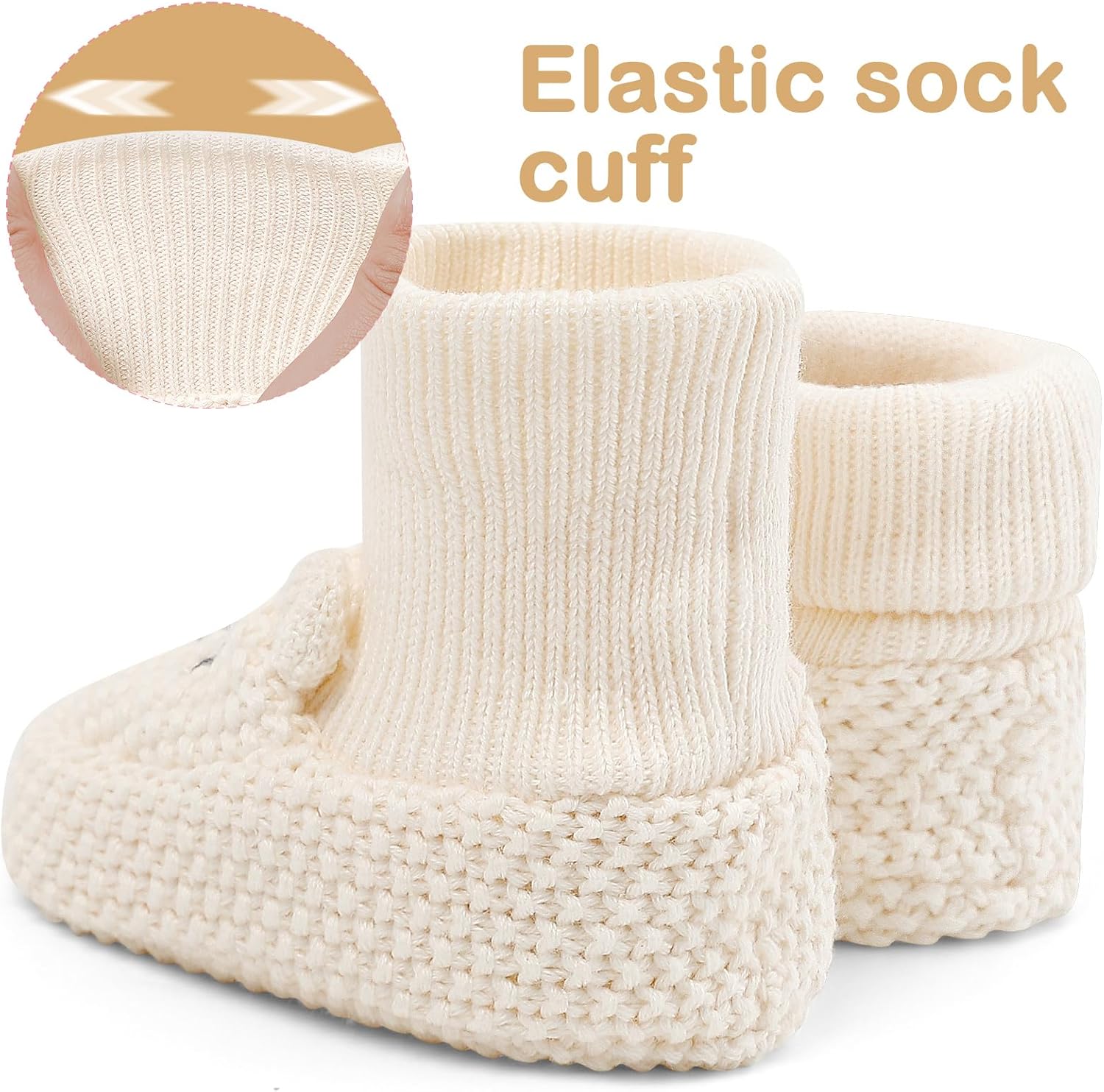 Newborn Shoes Knit Soft Baby Sock Booties for Infant Boys Girls First Walking 2 Pairs, 0-3 Months - Image 5