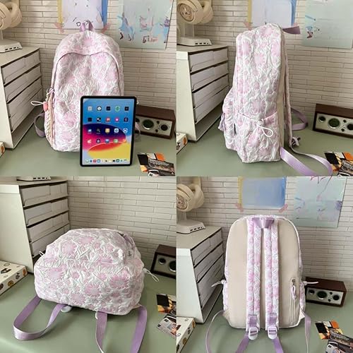 Miniatura 5 de Teclado Mochila Kawaii con bonitos accesorios, bolsas casuales de nailon con colgantes, bolsa ligera para laptop, mochilas de viaje (morado)