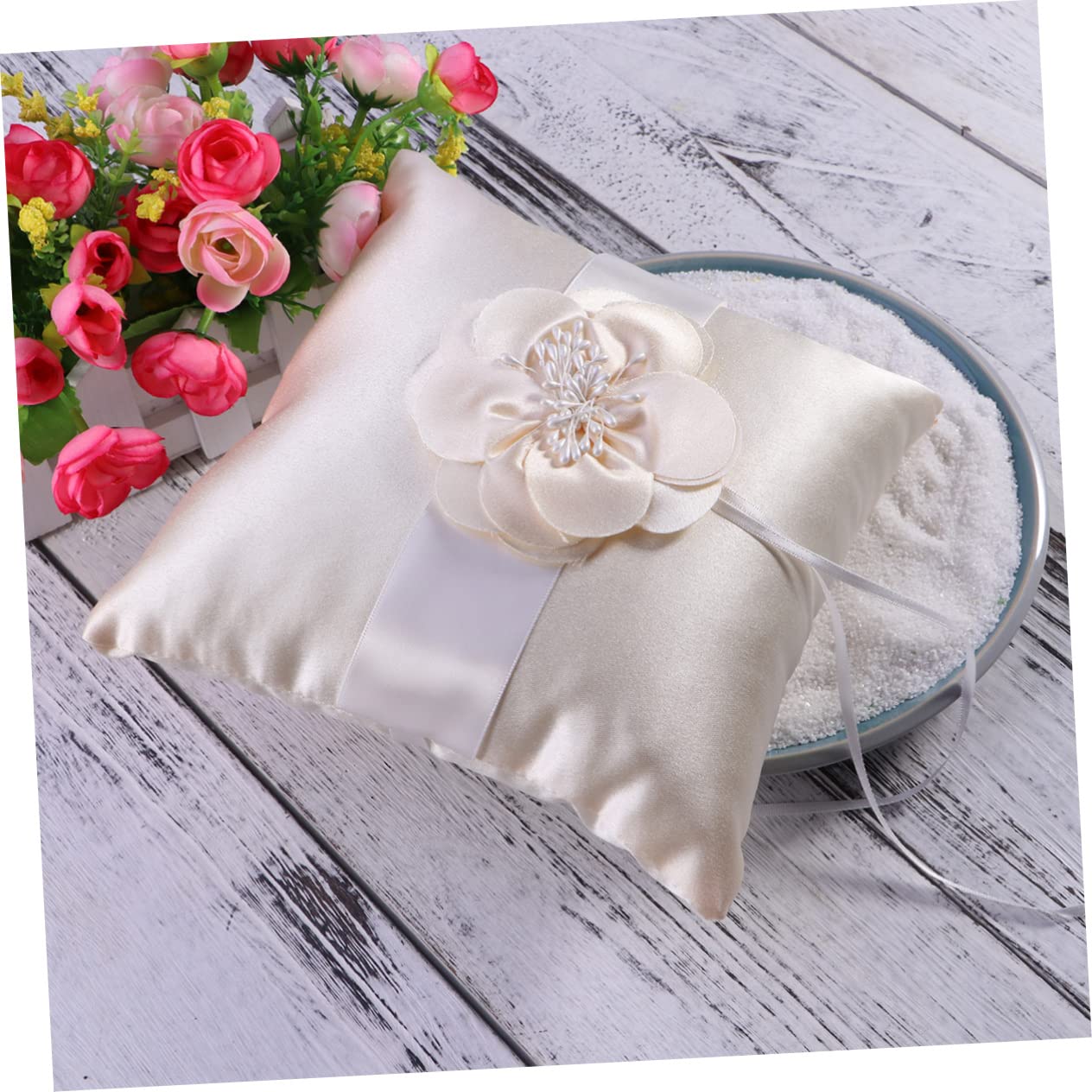 Alipis 3stücke Hochzeitsringkissen Mit Blumen Und Satinband Elegantes Ringträgerkissen Für Trauungen Und Verlobungen Weich Und Bequem Perfektes Accessoire Für Ihre Hochzeit