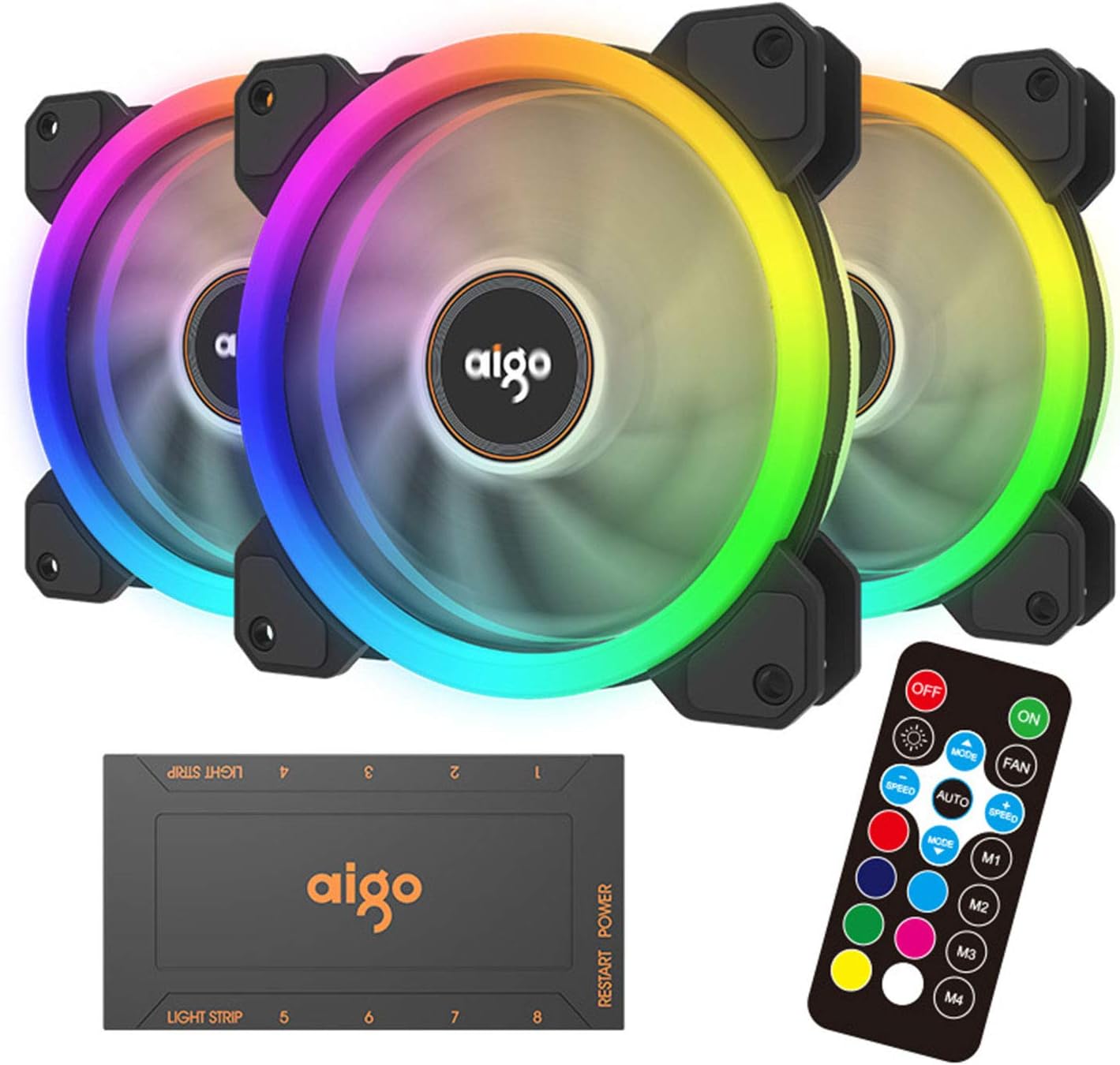 Aigo DR12 2019 Version 3IN1 120mm RGB LED Adjustable Color Quiet High Airflow Long Using Life Computer Case PC Cooling Fan, CPU Cooler and Radiator