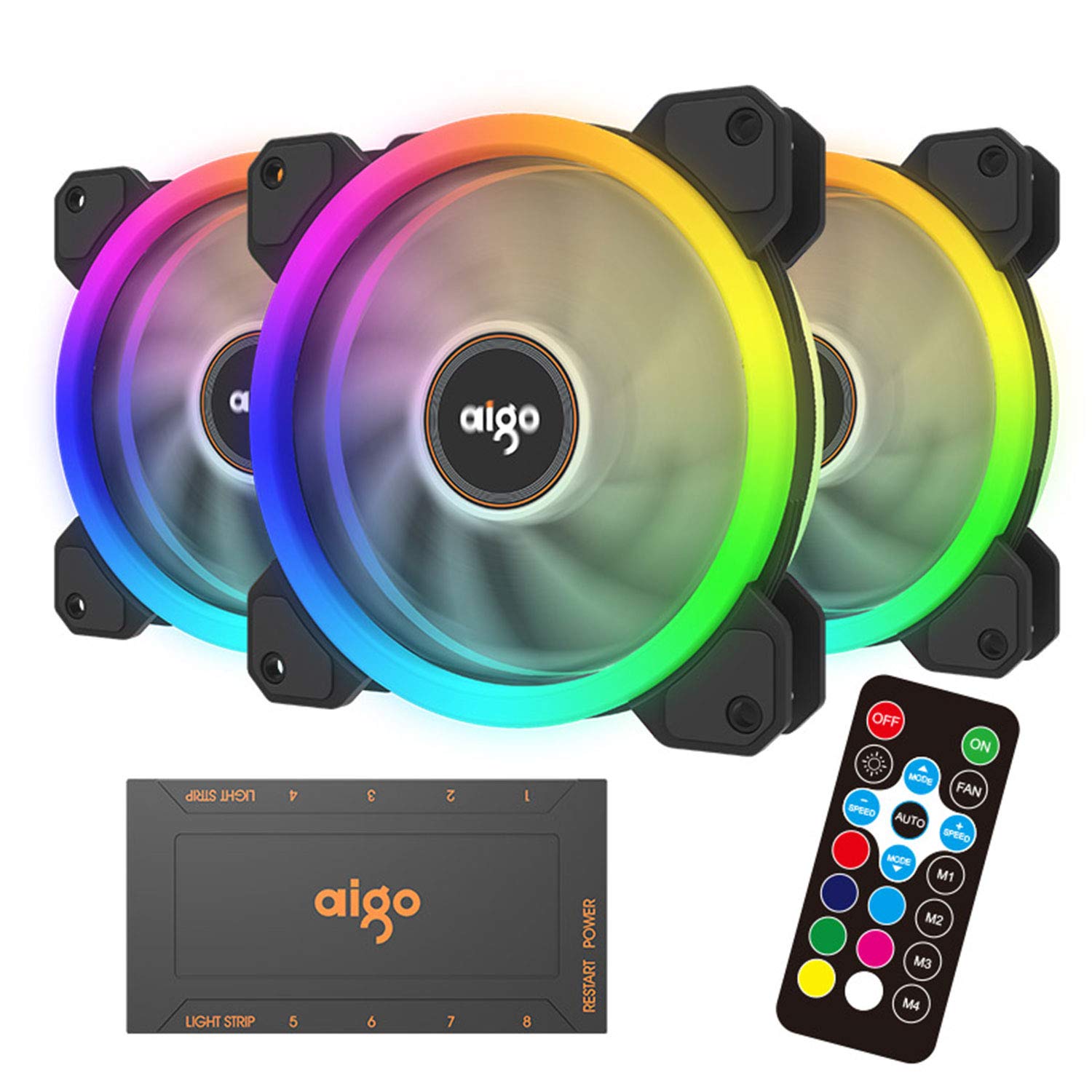 Aigo DR12 2019 Version 3IN1 120mm RGB LED Adjustable Color Quiet High Airflow Long Using Life Computer Case PC Cooling Fan, CPU Cooler and Radiator
