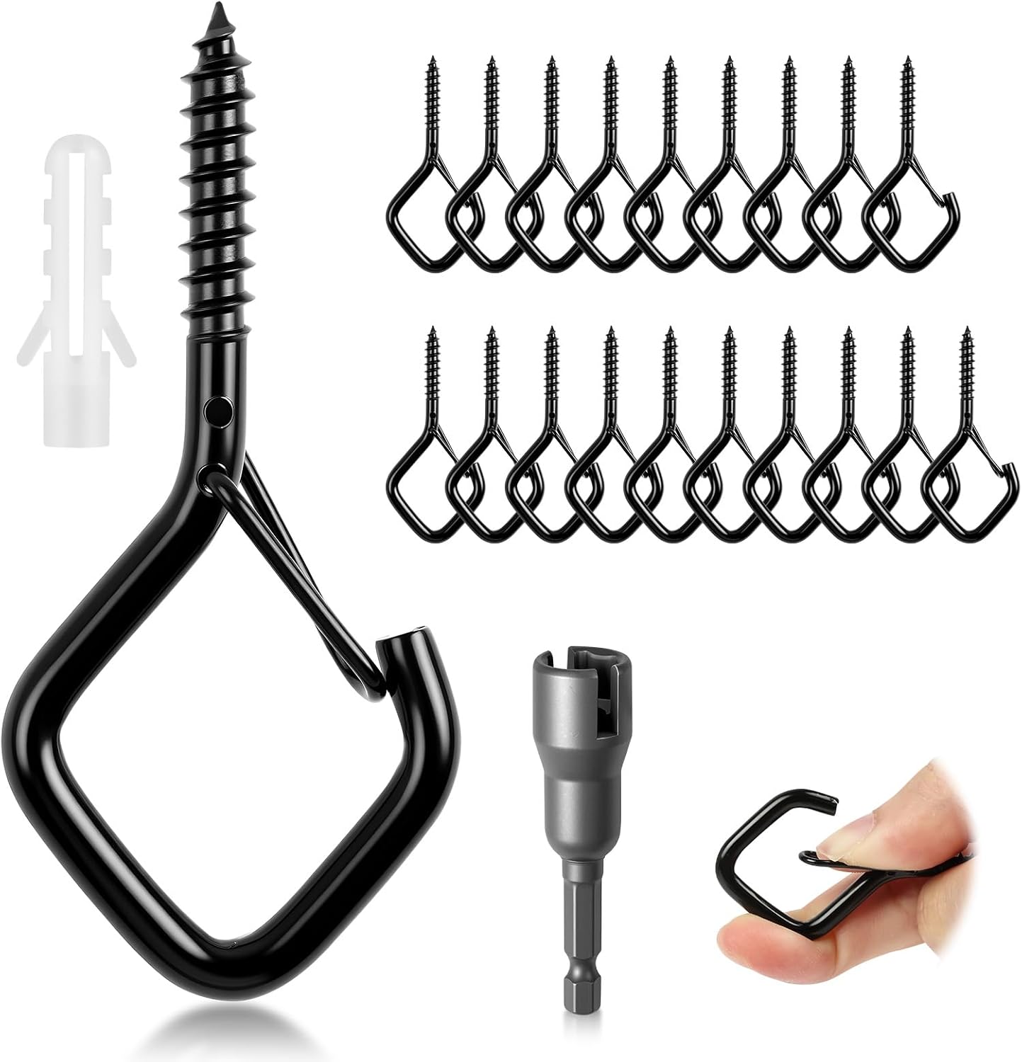 Black Screw Hooks Pack of 20 Screw Hooks Carbon Steel with Fuse Ceiling Hooks Wall Hooks with Metal Sleeve for Indoor Outdoor Hanging Plants Art Key Christmas Decoration