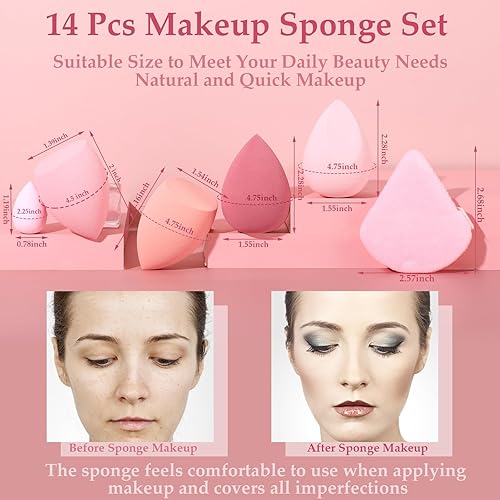 Miniatura 3 de Juego de 14 esponjas de maquillaje, licuadora de esponjas de belleza con 4 esponjas de polvo y 4 mini esponjas de maquillaje, día de San Valentín,