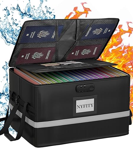 NYFITY Caja de documentos ignífuga, caja organizadora de archivos a prueba de fuego con cierre de tapas, hasta 3000 , resistente al agua, caja de