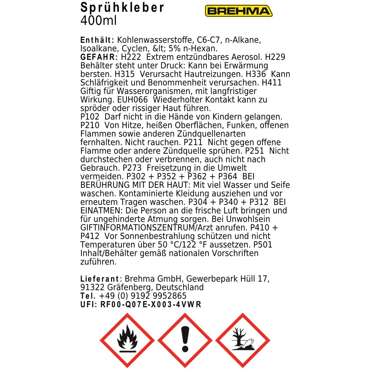 3x Brehma Sprühkleber extra Stark Kontaktkleber 400ml