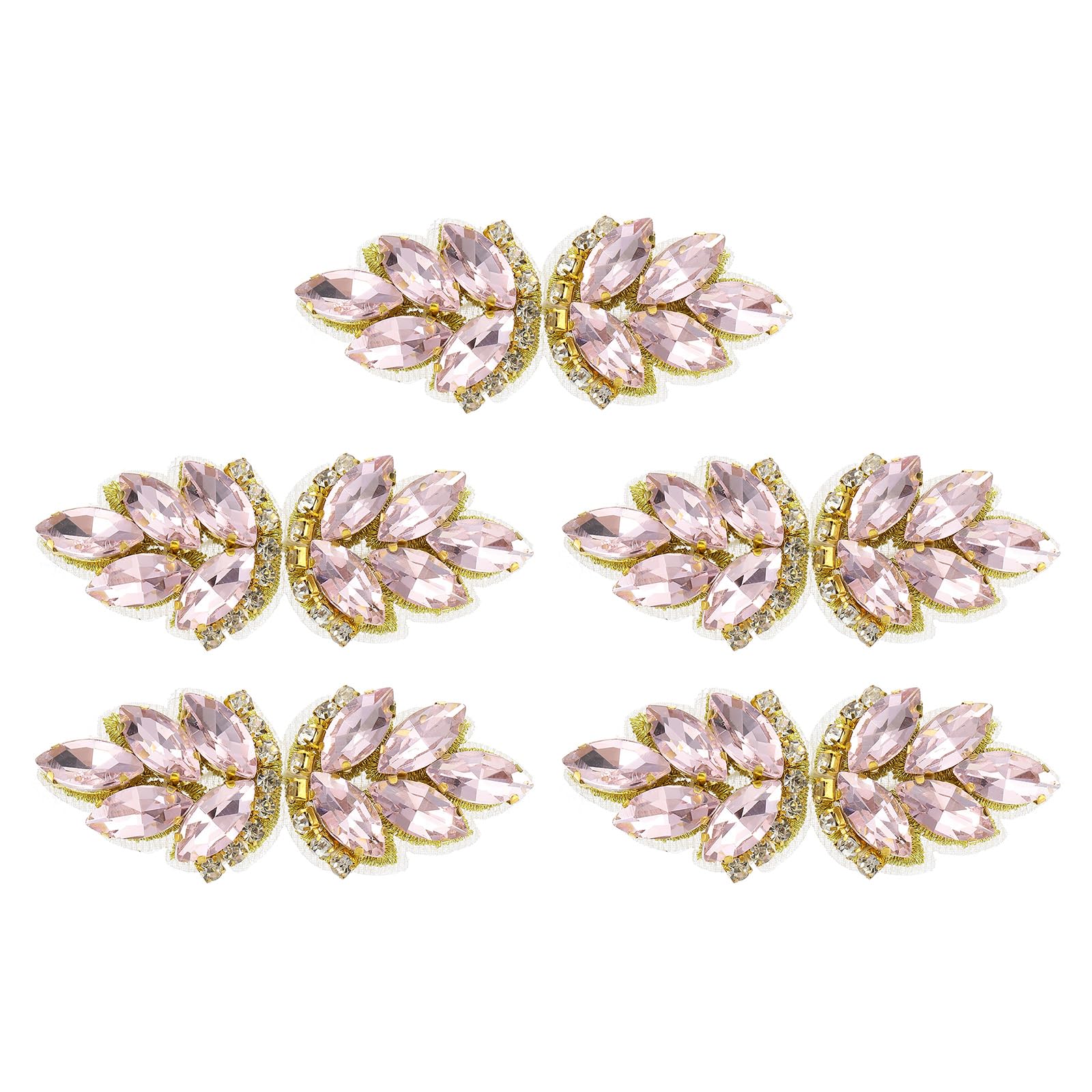 sourcing map 5Pcs Rhinestone Crystal Applique, Handmade Beaded Patches Sew on Patch Crystal Sewing Applique for Bridal Sash Wedding Dress Shoes Bags, Pink/Light Gold