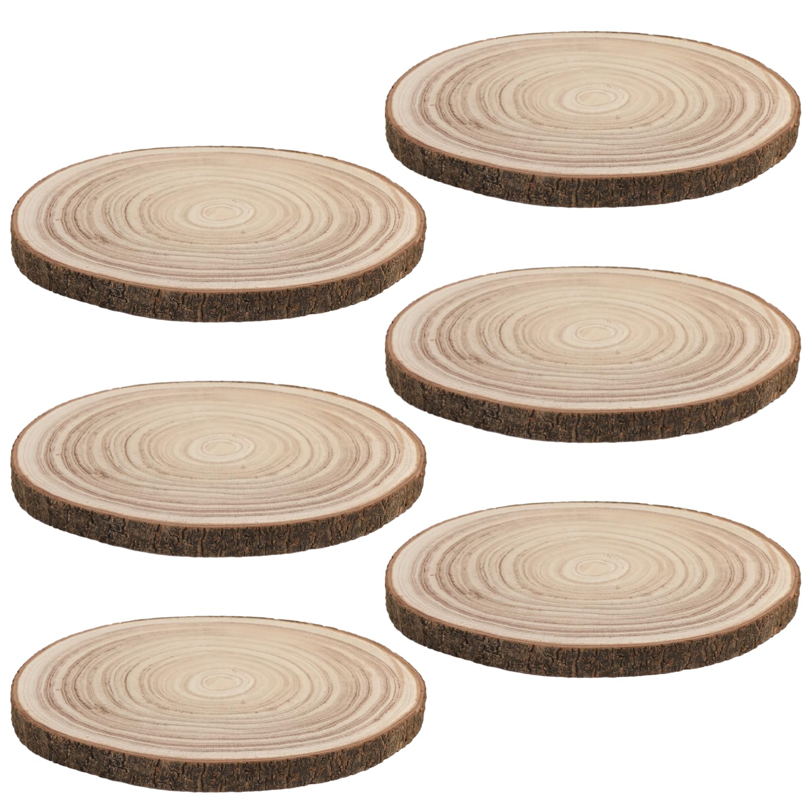 6 dischi di legno di paulownia, 25-28 cm, 2 cm di spessore, non trattati con corteccia, decorazione fai da te | Dischi rotondi naturali senza vernice, materia prima stabile per progetti artigianali e design individuale della casa