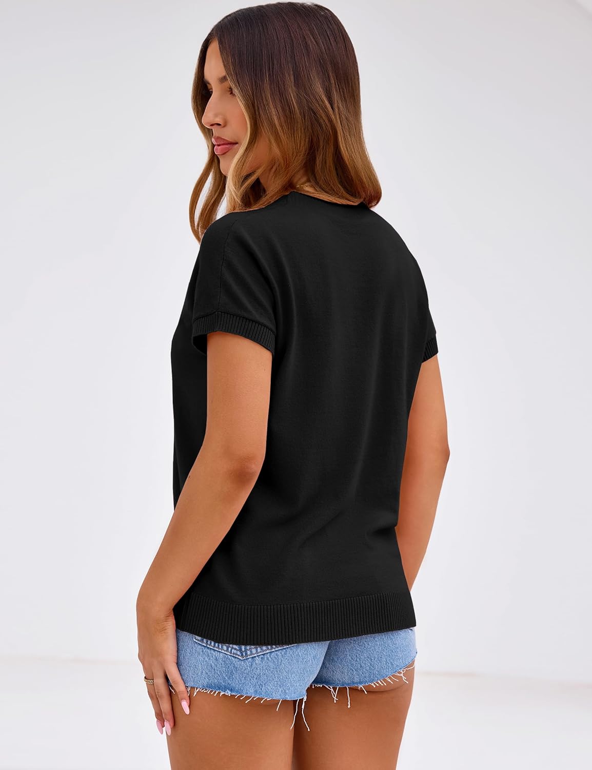 Totatuit Short Sleeve Sweaters for Womens Summer Crew Neck Knit Sweater Shirts Business Casual Work Tops 2026 Spring Outfits - Image 5