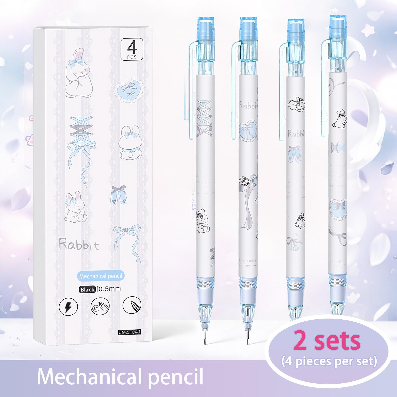 Lot de 8 porte-mines en forme de lapin mignon avec gomme de 0,5 mm - Cadeau idéal pour femme et homme