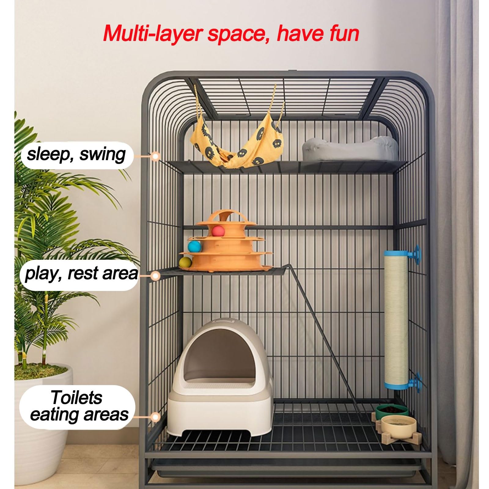 Caseta para Gatos pequeños de Interior, Mueble de casa para Gatitos, Jaula de Alambre metálico para Animales pequeños, recinto para Mascotas, Rueda Universal, Exquisita caseta para Gatos (co